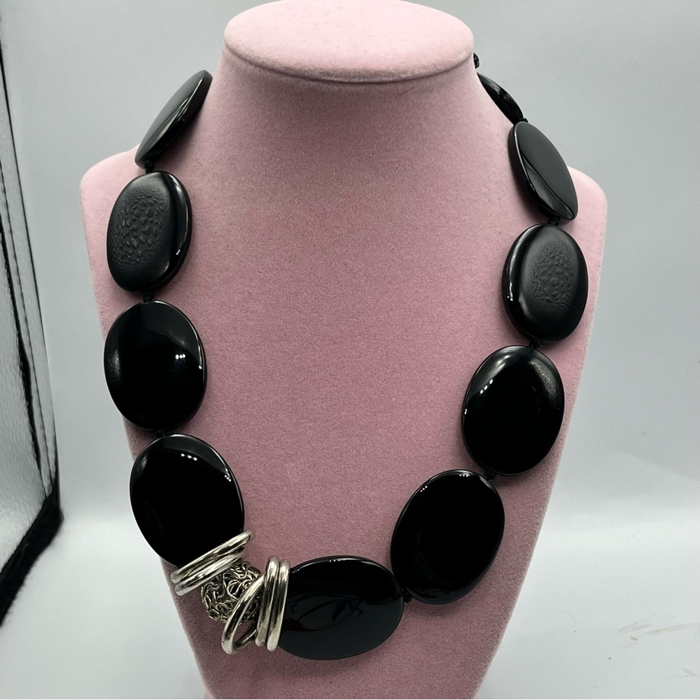 Chic Black glass and sterling Silver Statement Necklace
